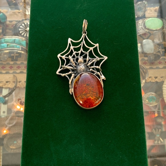 Sterling g silver spider pendant 925 spiderweb jewelry baltic amber gothic punk - Picture 10 of 13